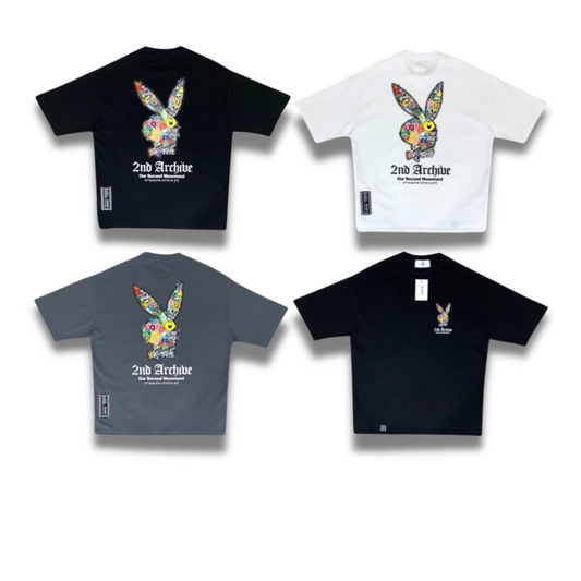 韓国ブランド2nd ArchiveのカラフルバニーTシャツ、全3色展開で個性を表現