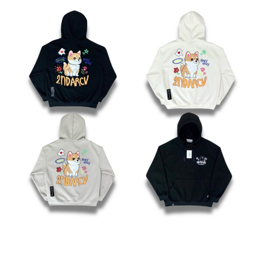 シバ犬デザインのフーディー、韓国製でおしゃれ。