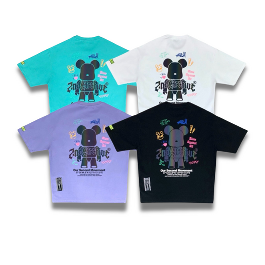 2nd ArchiveのネオンベアTシャツ、ブラック・ホワイト・ミント・ラベンダーの4色展開