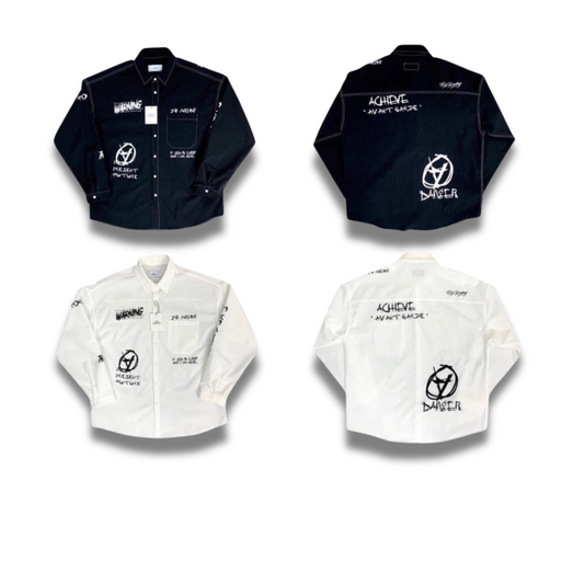 フロント・バックに大胆なレタリングを施した2nd Archiveのグラフィックシャツ、黒と白の2色展開