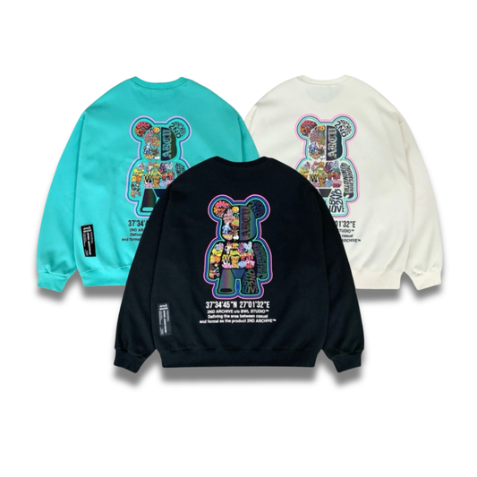 ブラックカラーのコーラススコッチシアスウェットを着たモデルの着用イメージ