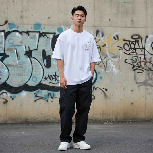 Thunder bricks graphic t-shirt front view - Korean streetwear oversized tee for men | サンダーブリックス グラフィックTシャツ フロントビュー 韓国ストリートウェア メンズ オーバーサイズ