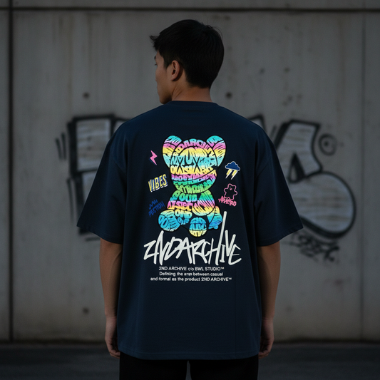 Vibe bear reflective t-shirt back graphic - Korean street fashion oversized design | バイブベア反射Tシャツ バックグラフィック 韓国ストリートファッション オーバーサイズデザイン