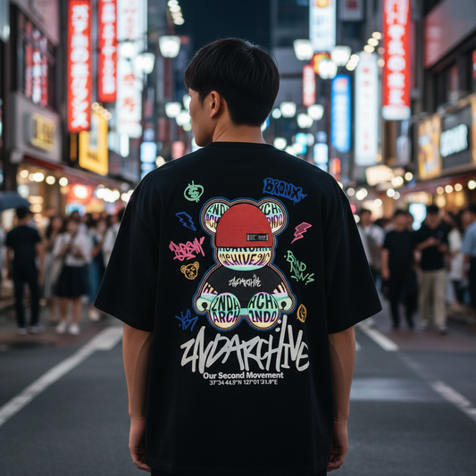 Label beanie bear reflective t-shirt back graphic - Korean street fashion oversized design | ラベルビーニーベアリフレクティブTシャツ バックグラフィック 韓国ストリートファッション オーバーサイズデザイン