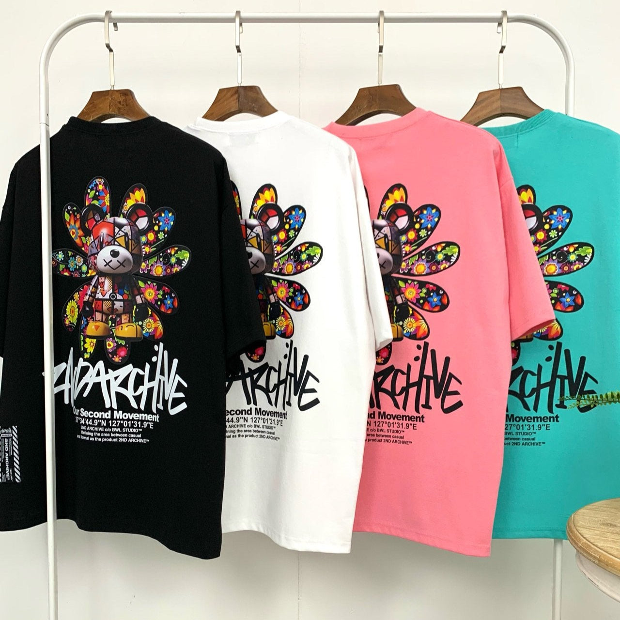 フェスや夏イベントにも◎サイケ柄テディベアTシャツで個性を演出