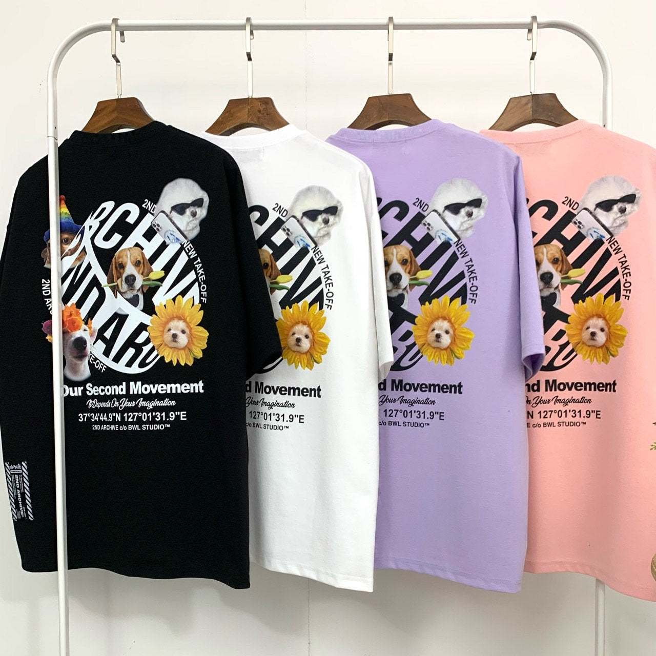 犬好き Tシャツ | 花柄 | 韓国 ストリート ブランド | 半袖 Tシャツ