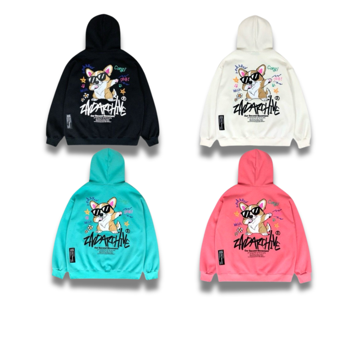 ブラック生地とコーギーグラフィックの色味のコントラストが際立つ写真