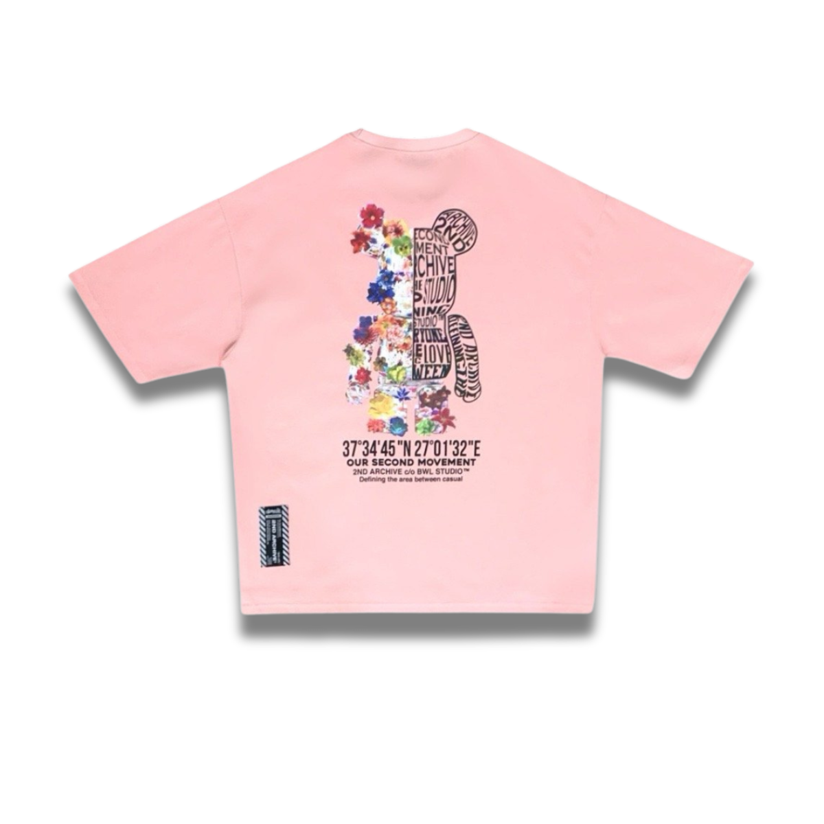 韓国ブランドのストリート系デザイン、地図座標入りグラフィックTシャツ