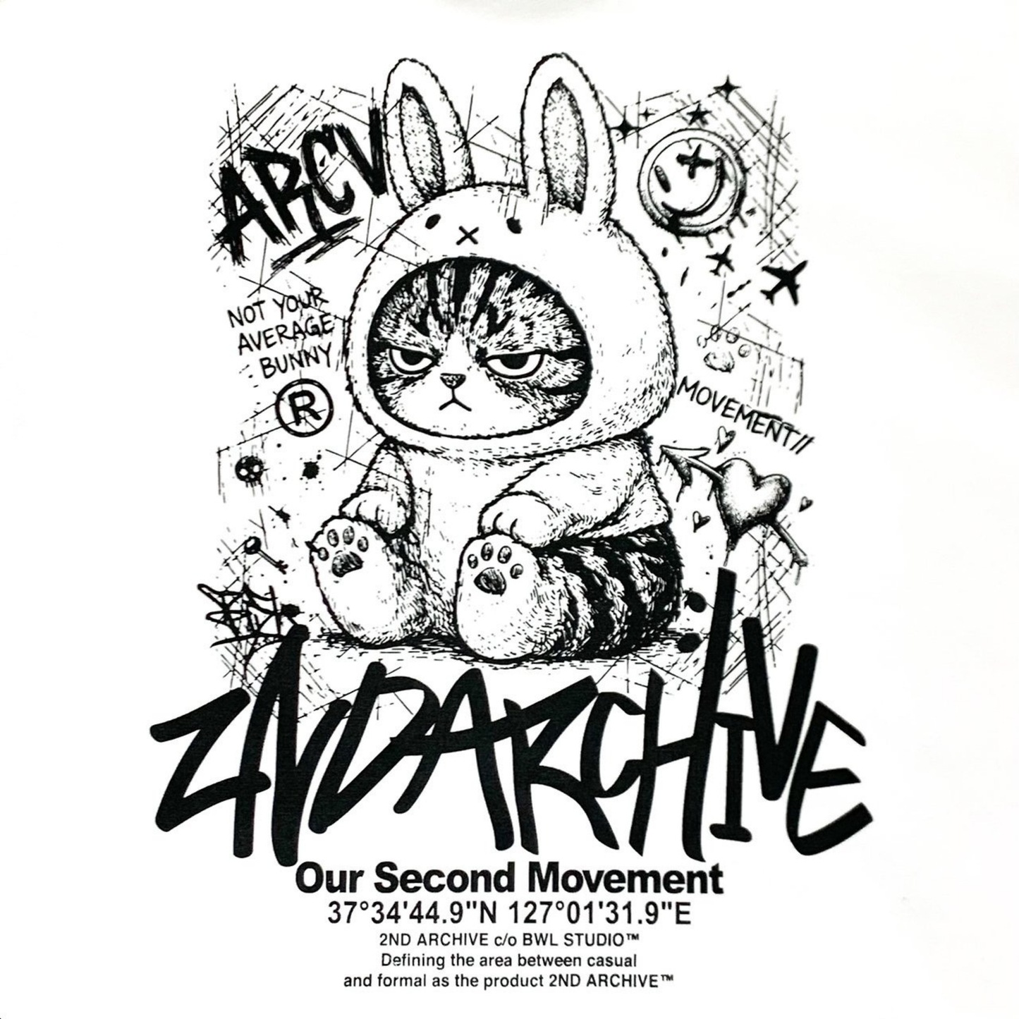 [2nd Archive] 不機嫌そうな猫のスケッチTシャツ(SAB245)