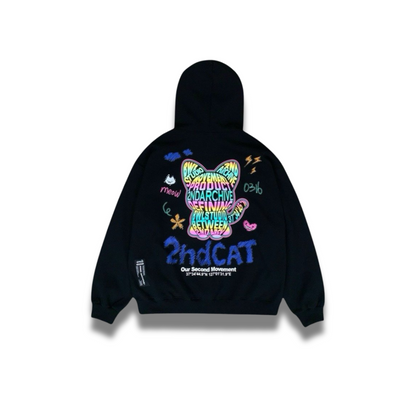 胸元に反射素材の2nd Catデザインが入ったパーカーの正面写真