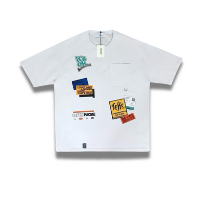 韓国ブランド2nd Archiveのグランジ風ラベルパッチTシャツ