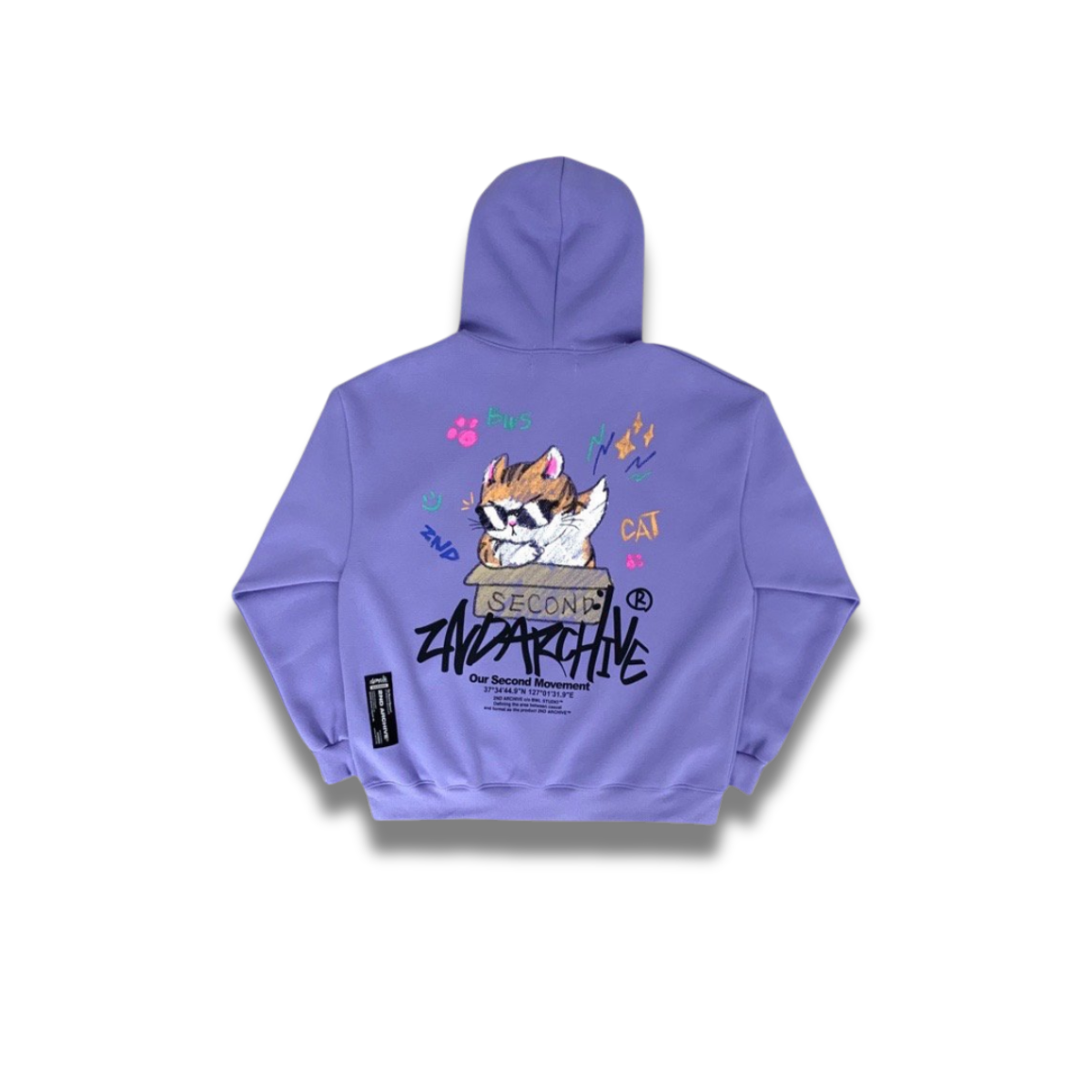 4色展開、可愛い猫のデザイン入り2nd Archiveパーカー