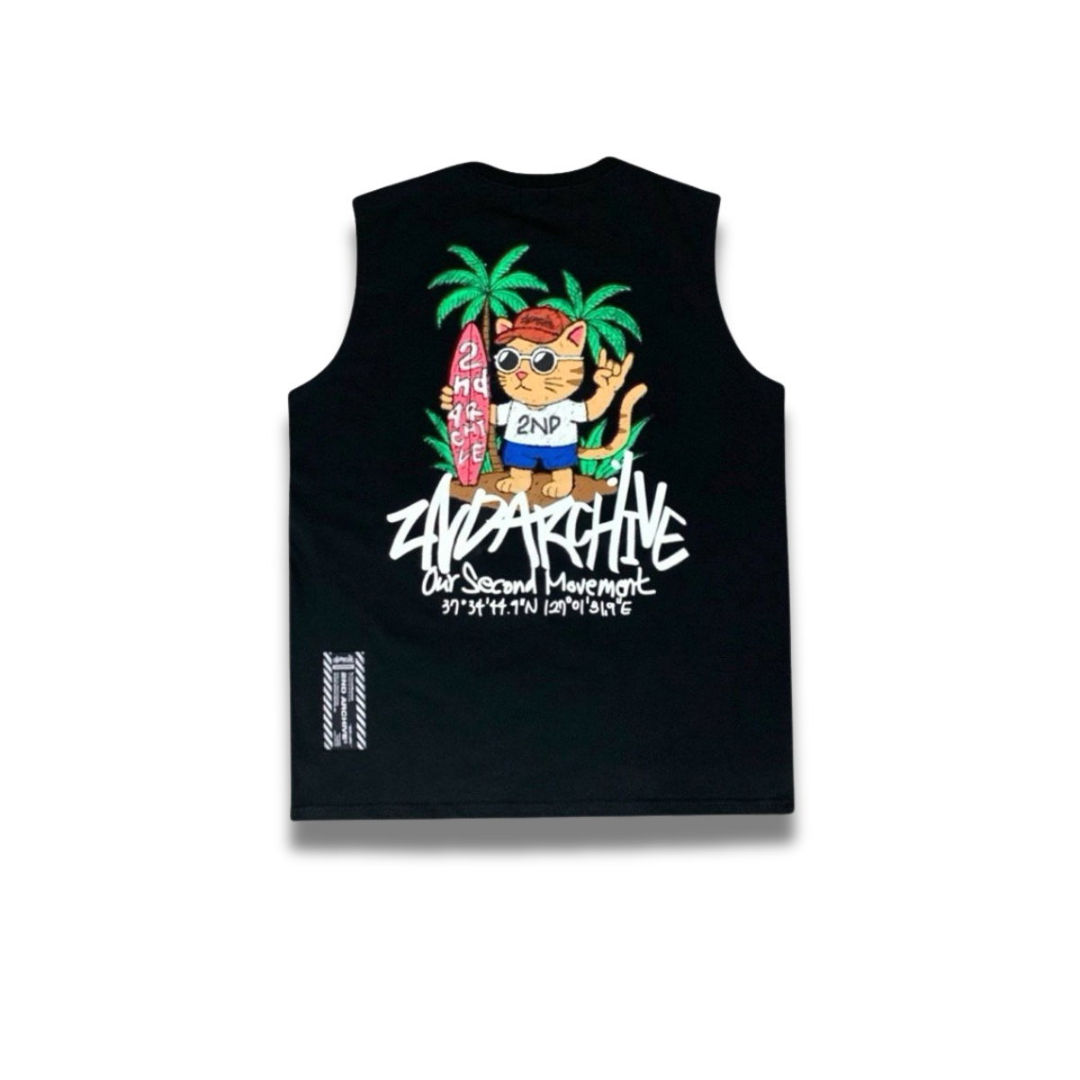 [2nd Archive] Surfing Cat Sleeveless T-shirt (SAB114)