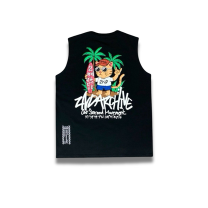[2nd Archive] Surfing Cat Sleeveless T-shirt (SAB114)