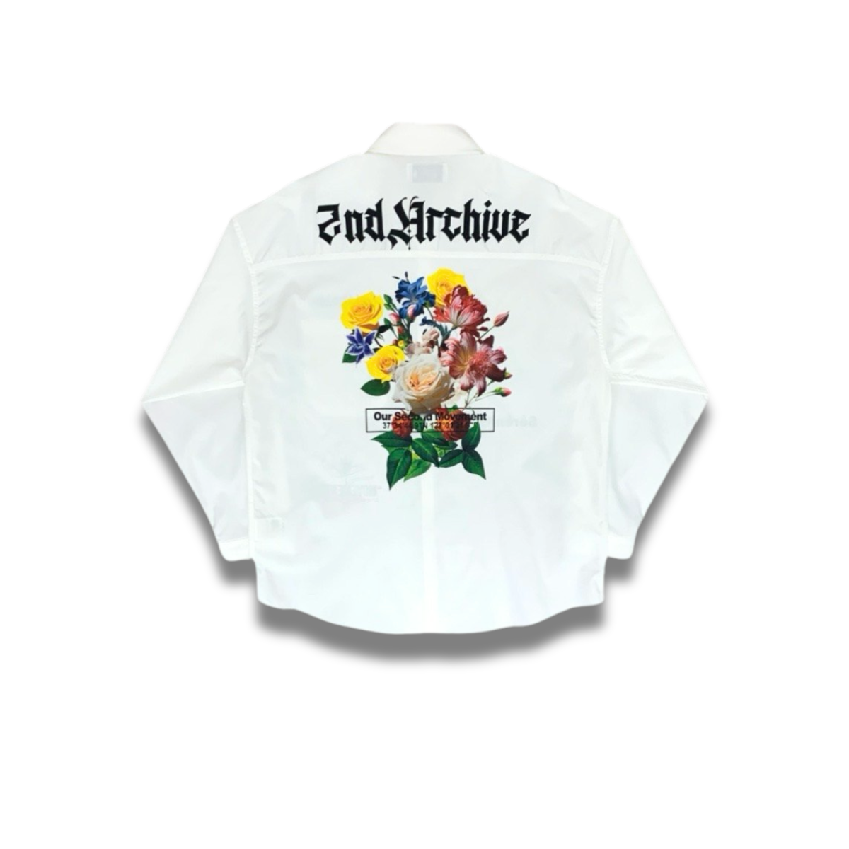 韓国ストリートブランドの定番、2nd Archiveの花柄入り白シャツ