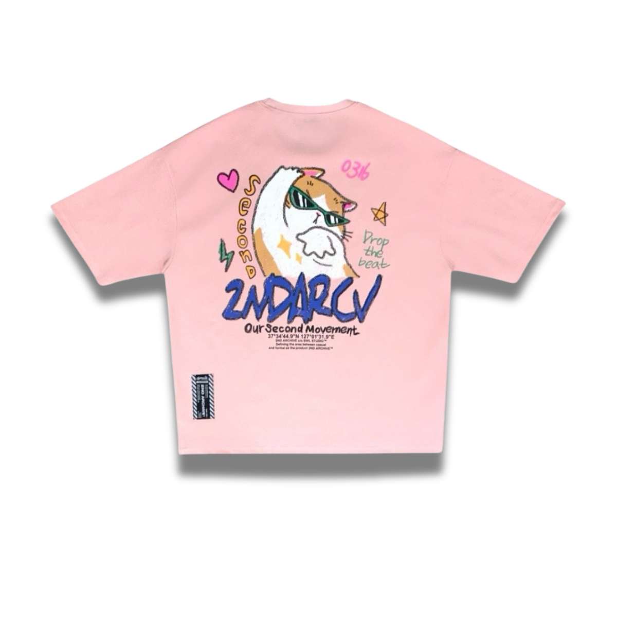 DJキャットが描かれた韓国ストリート系Y2KデザインTシャツ