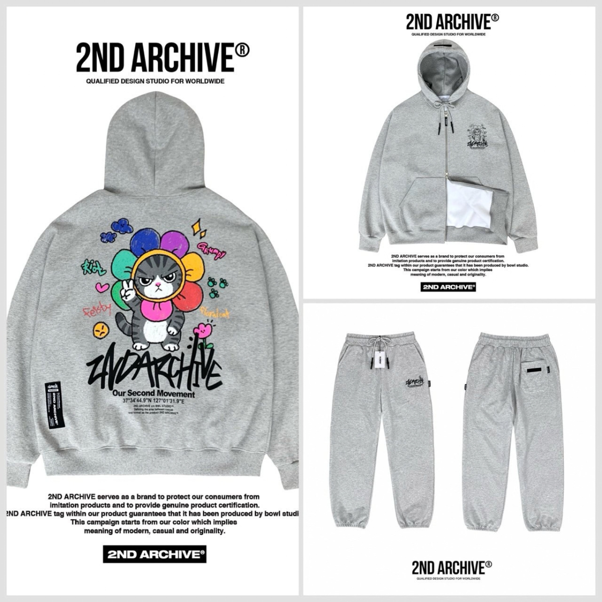 [2nd Archive]花柄猫柄ジップアップパーカー※セット販売あり(SAB280)