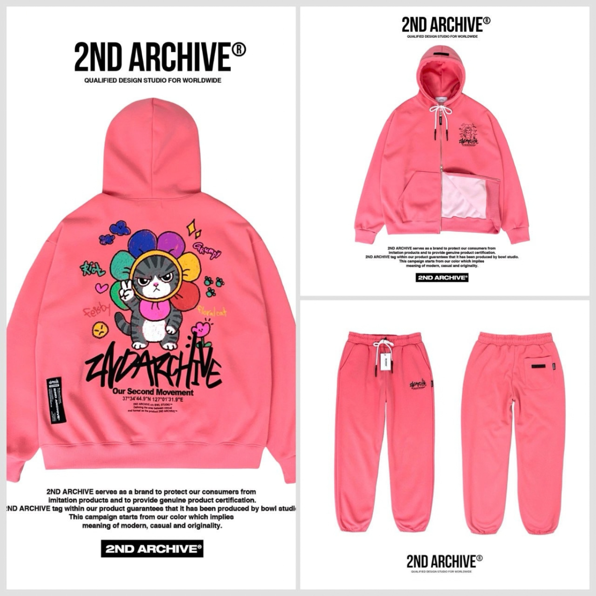 [2nd Archive]花柄猫柄ジップアップパーカー※セット販売あり(SAB280)