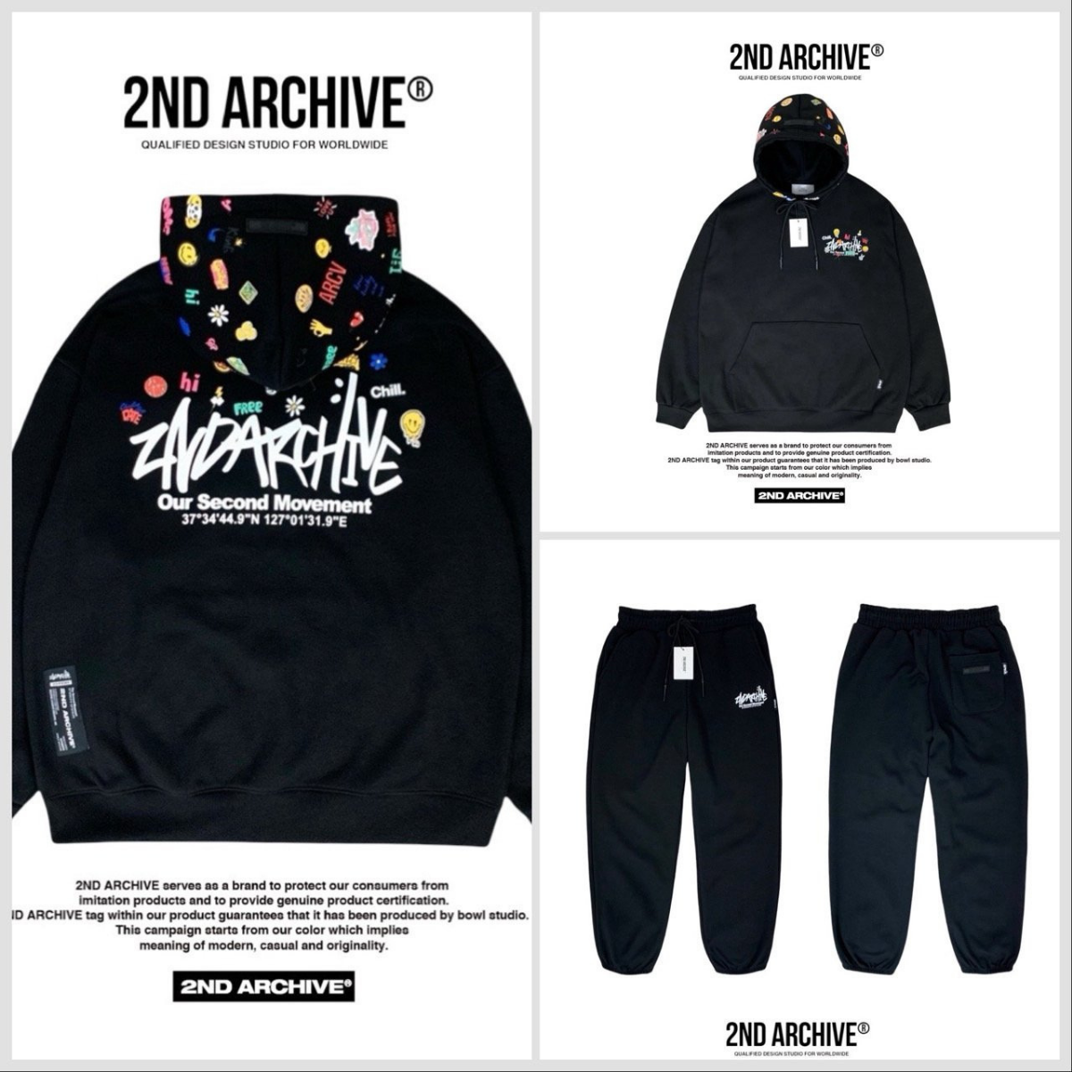 ゆったりシルエットのブラックパーカーを横から撮影した画像