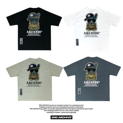 [2nd Archive]カモフラージュ柄フード付きブルドッグTシャツ(SAB224)