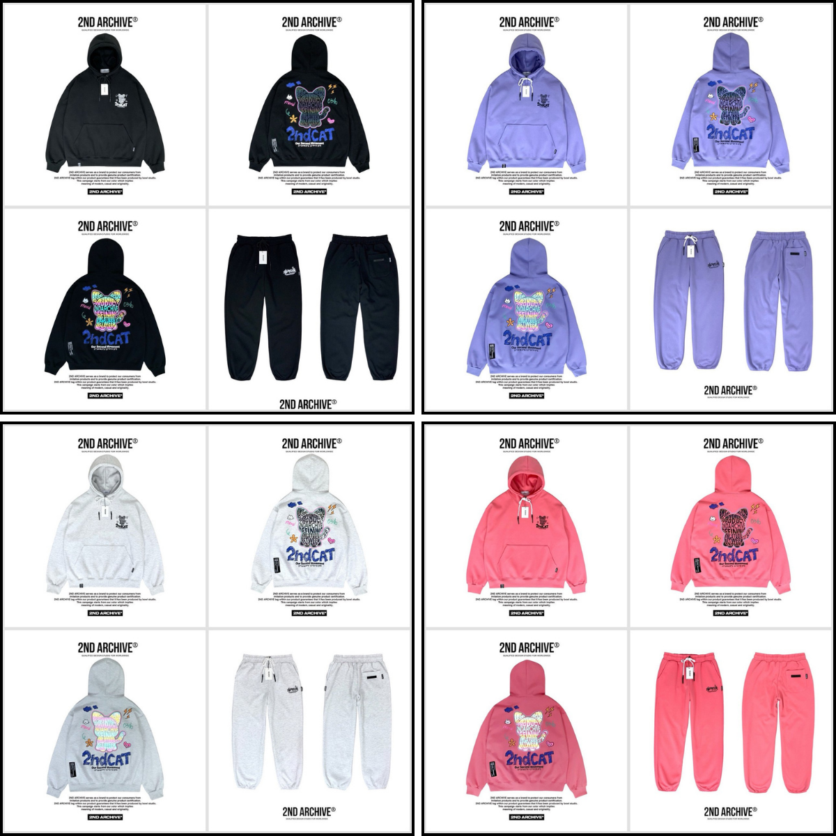 ブラックパーカーのフロントプリントが強調された正面スタイリング