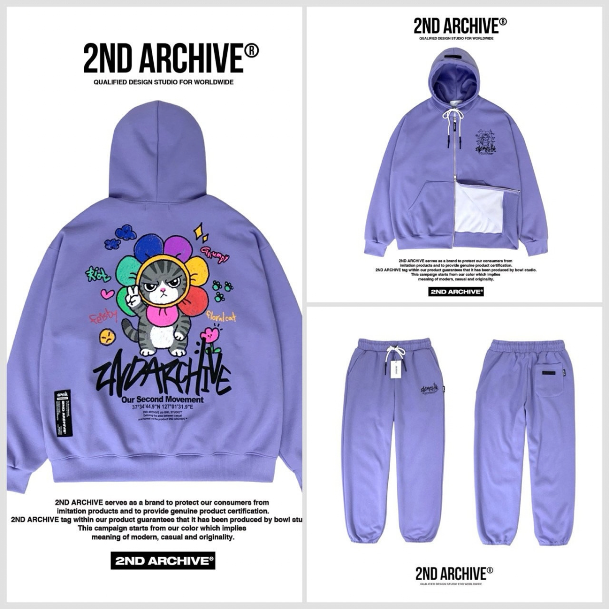 [2nd Archive]花柄猫柄ジップアップパーカー※セット販売あり(SAB280)