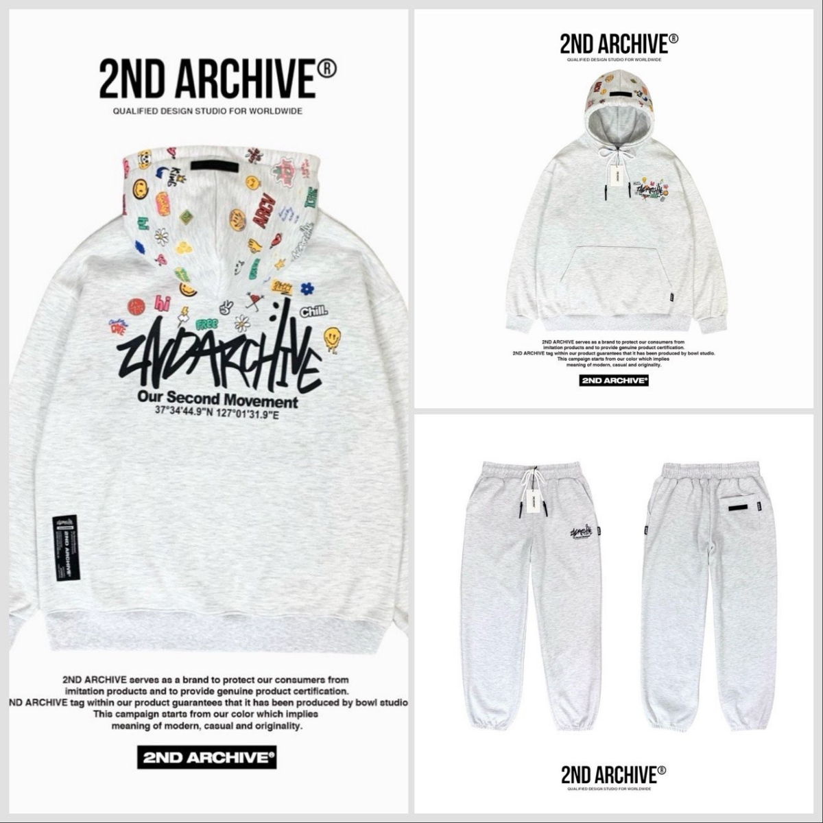 ミニグラフィックが映えるシンプルなパーカーの平置き画像