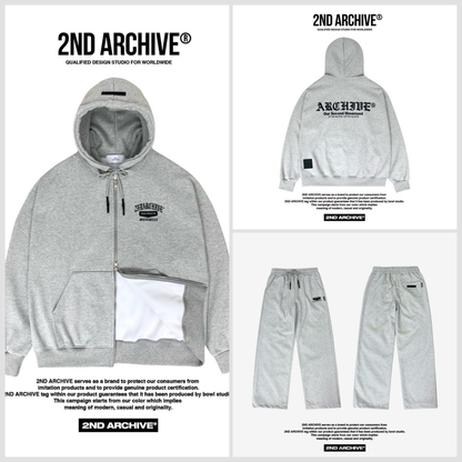 [2nd Archive]レザーパッチロゴ入りジップアップパーカー※セット販売あり(SAB274)