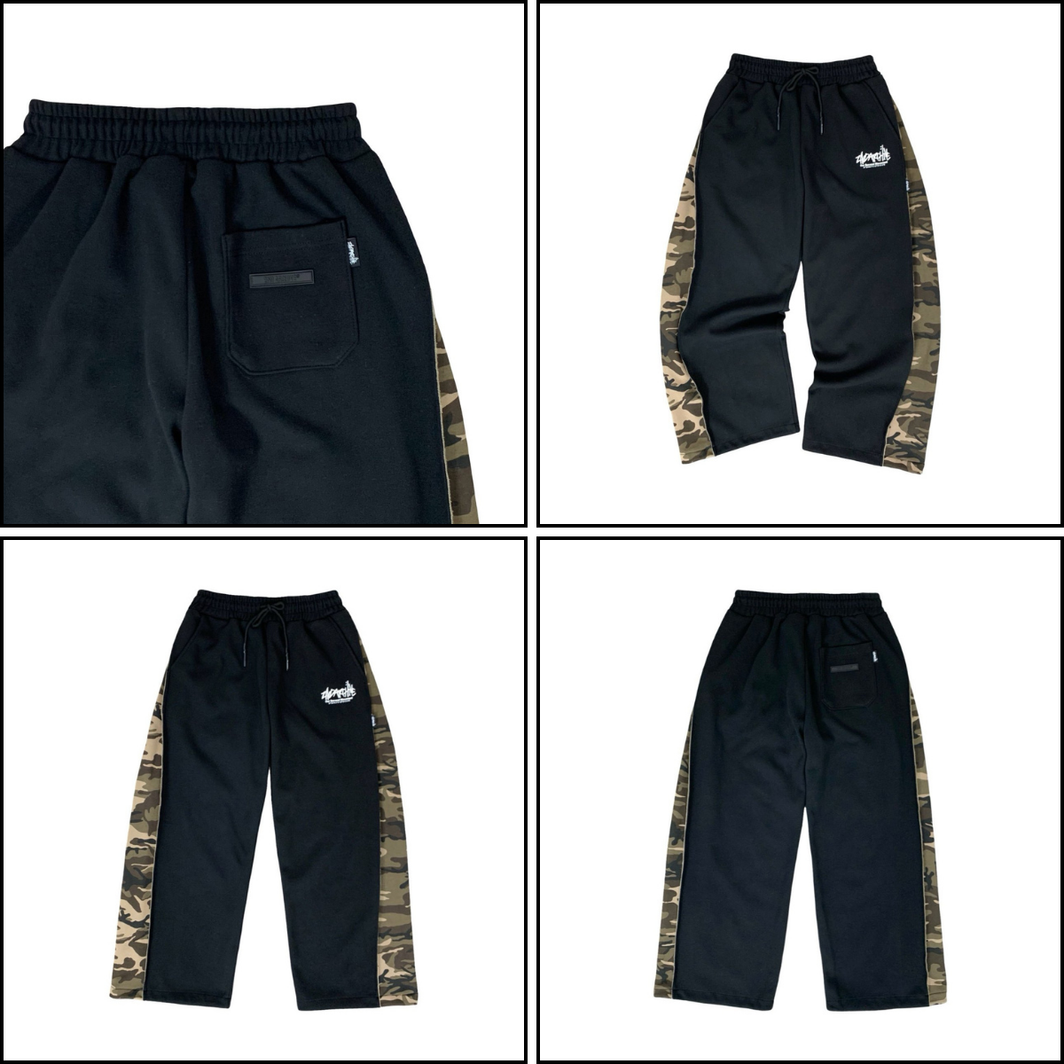 グレー×カモ柄を使ったストリート系コーディネートの全身写真