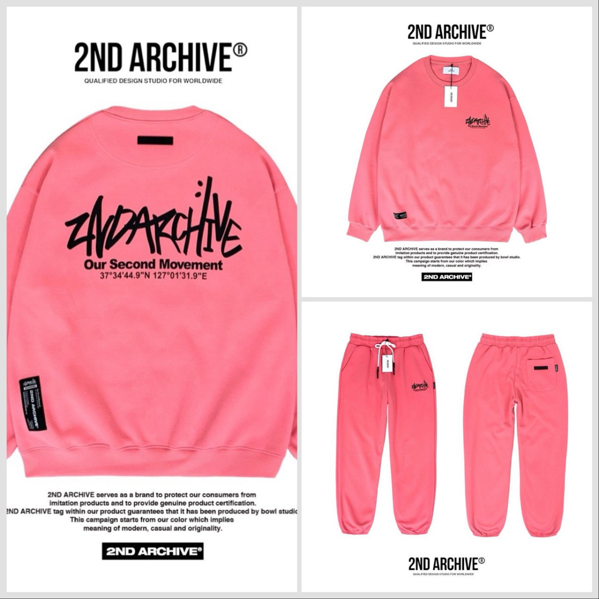 クリームカラーのロゴスウェットの平置き画像