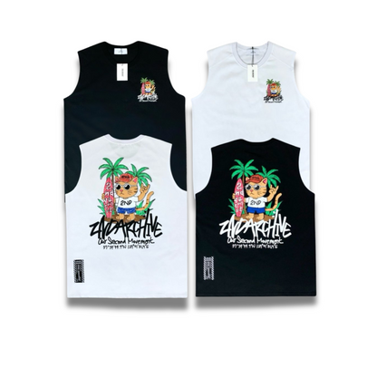 [2nd Archive] Surfing Cat Sleeveless T-shirt (SAB114)