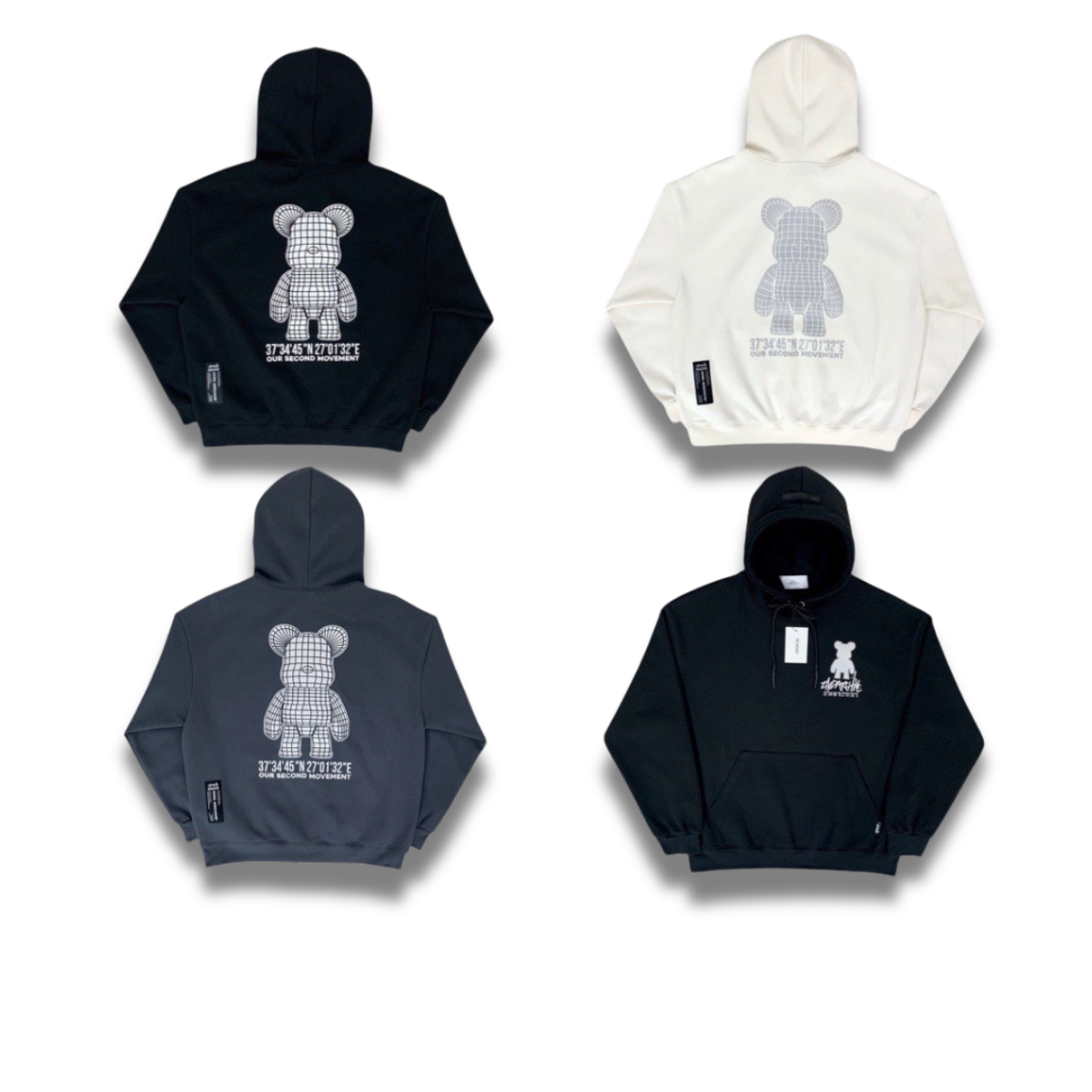 2nd Archiveの反射ベアグラフィック付きおしゃれなパーカ。