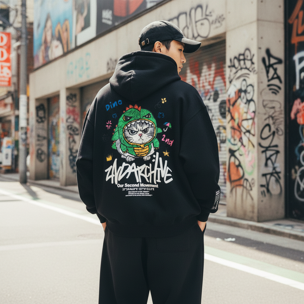 2nd Archive Dino Cat Hoodie - Male Street Lifestyle