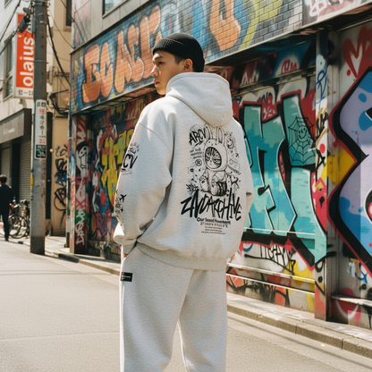 2nd Archive Sketch Cat Bunny Zip-Up Hoodie - Male Street Lifestyle