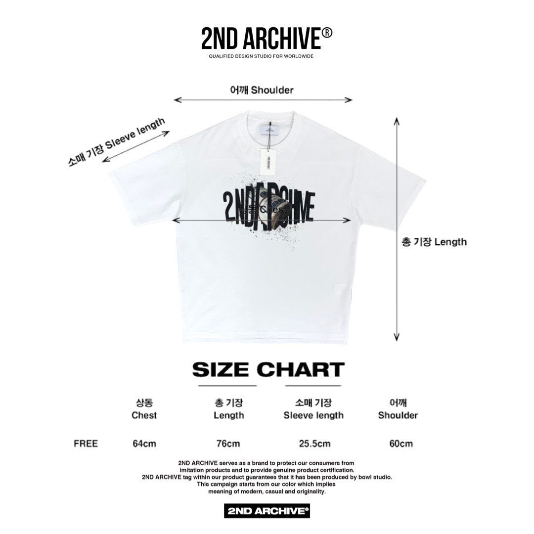 Size chart for Korean street fashion graphic t-shirt. 