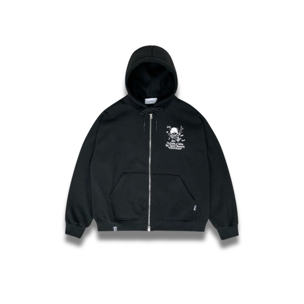 ジップアップ仕様のオーバーサイズパーカーの前面カット