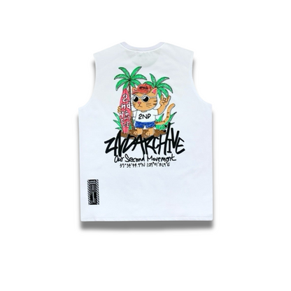 [2nd Archive] Surfing Cat Sleeveless T-shirt (SAB114)