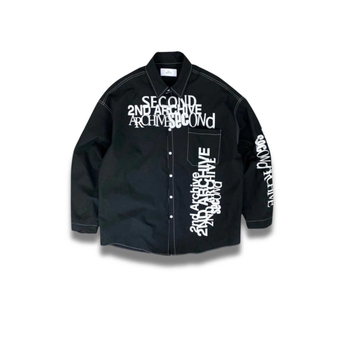 重ね着風プリントがユニークな韓国ファッションシャツ