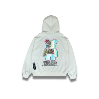 カラフルなグラフィティステッカーデザインの詳細が見えるクローズアップショット