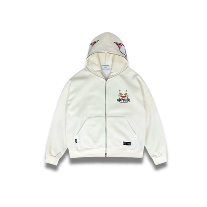 パーカーのジッパー部分と猫の顔デザインのバランスが分かる前面画像