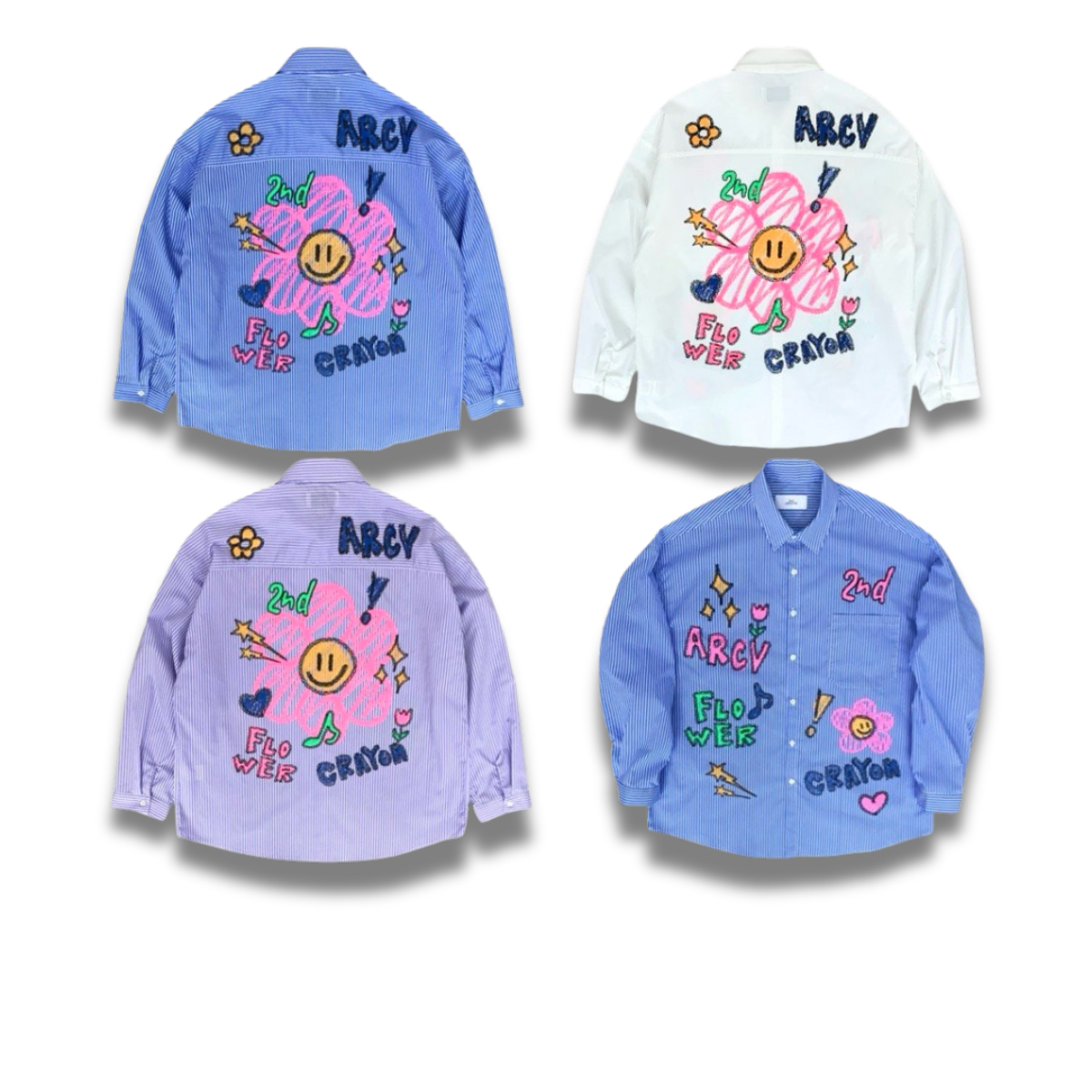 ホワイトシャツのプリント位置と袖まわりがわかる上半身写真