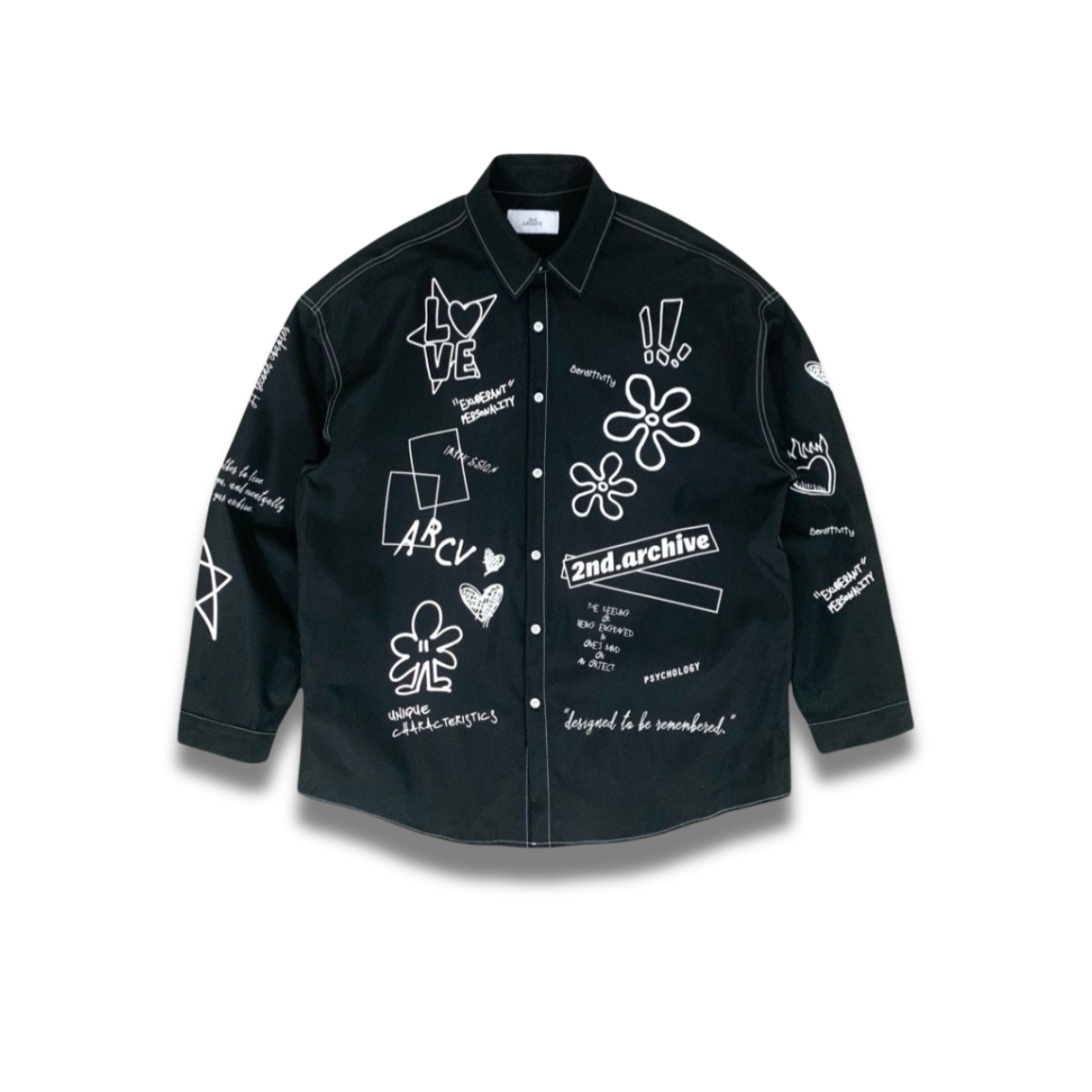 ブラック生地と白いスターフラワープリントのコントラストが際立つ写真