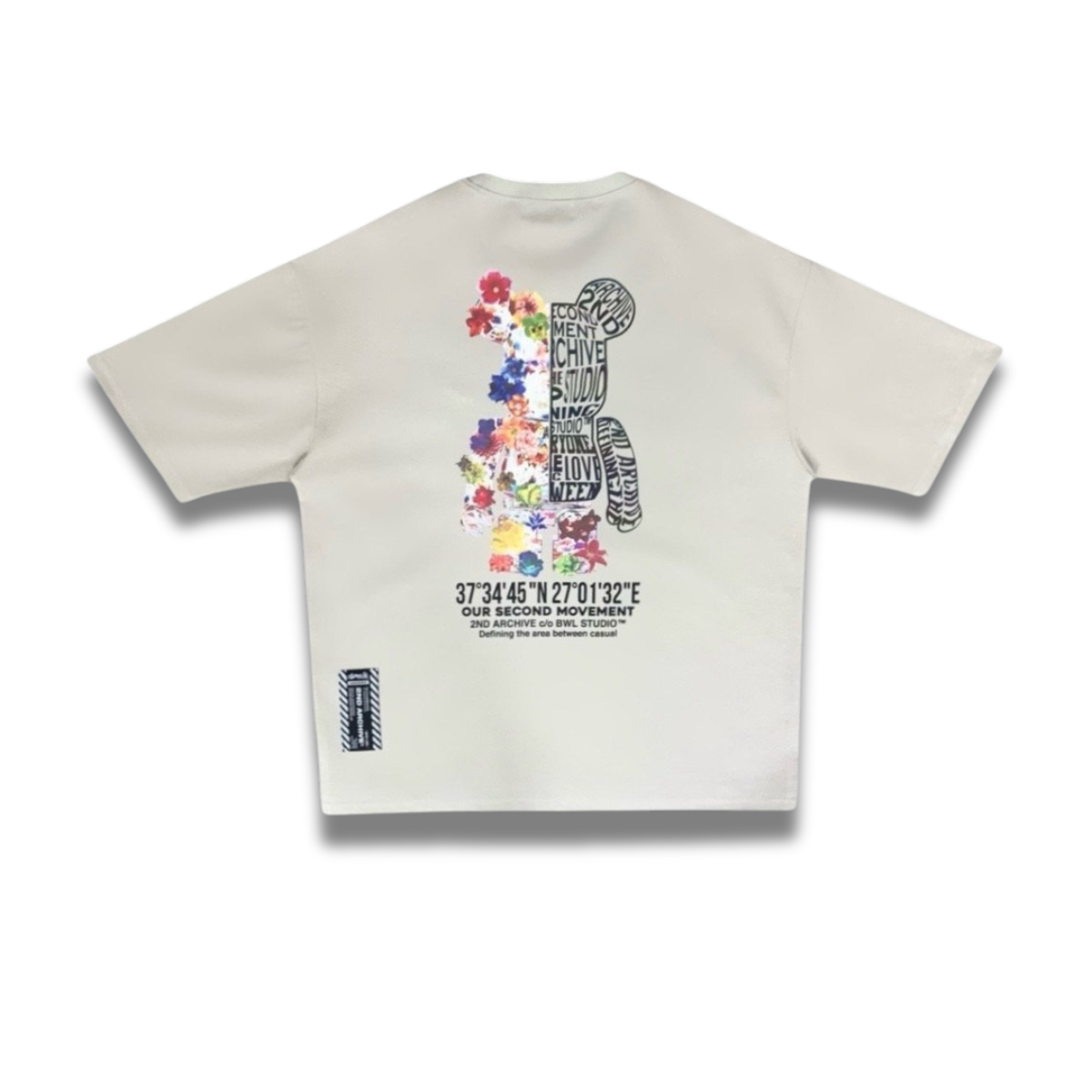 韓国ストリート系、ユニセックスで着られるベアプリント半袖Tシャツ