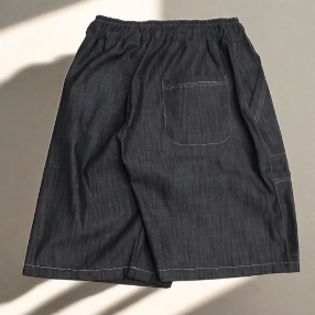 Black denim shorts, inspired by Korean fashion.