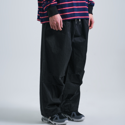 Trendy black baggy pants, Korean streetwear design.