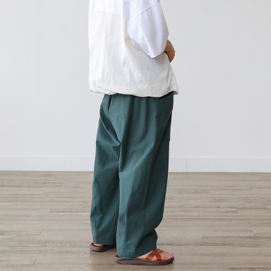 Blue balloon pants, adjustable waistband, Korean design.