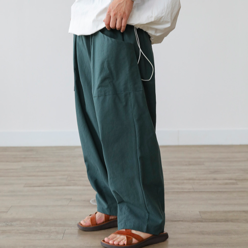 Blue balloon pants, adjustable fit, Korean best-seller.