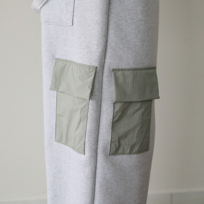 Gray joggers, unisex, cotton, adjustable waistband, cargo.