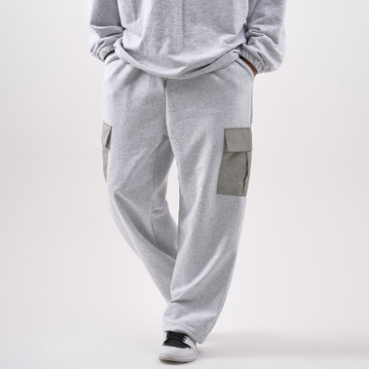 Light gray cotton joggers, unisex, adjustable waistband.