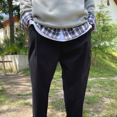 Black Korean slacks, sleek style.